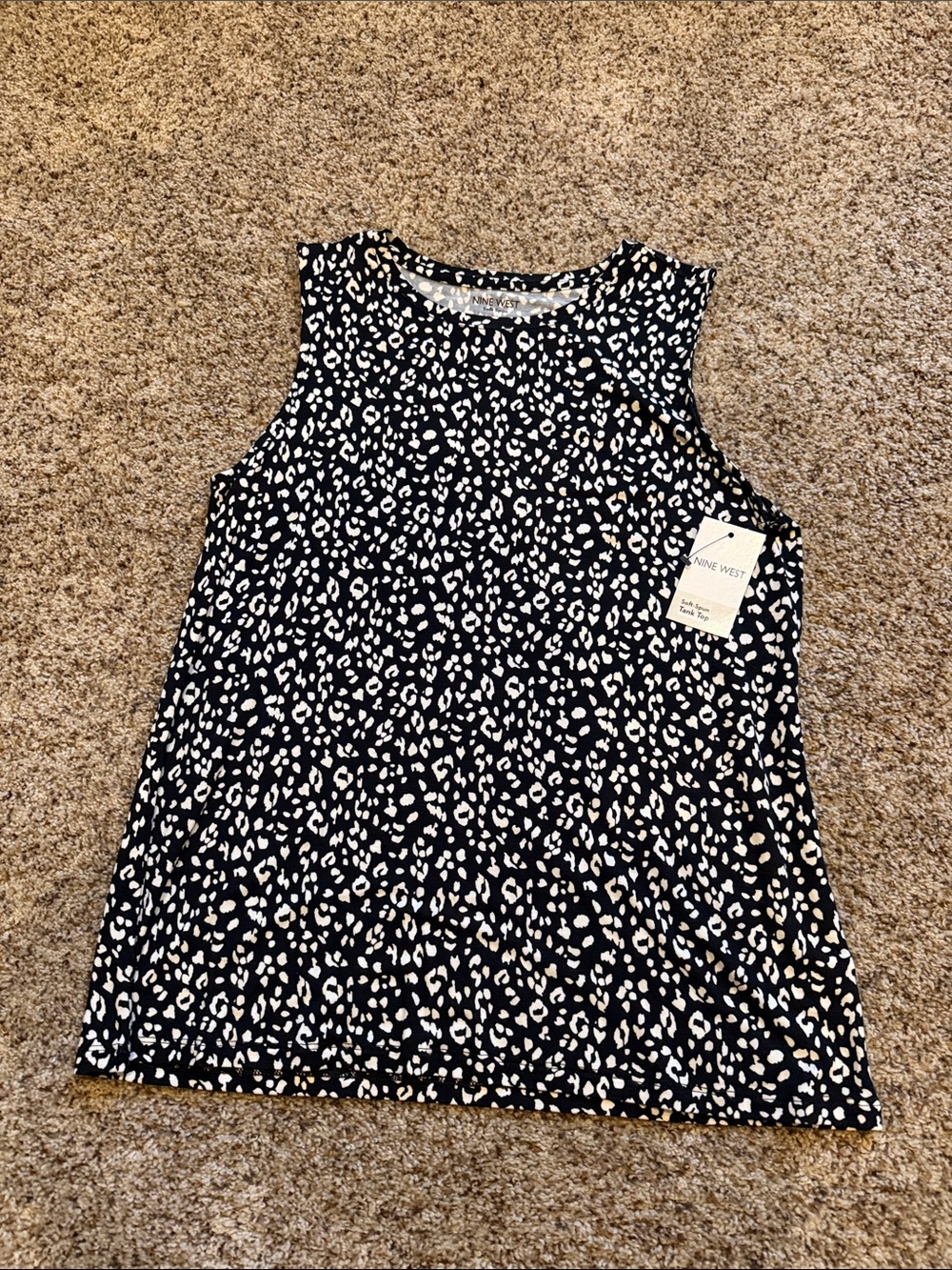 Nine West Black and White Leopard Print Tank
